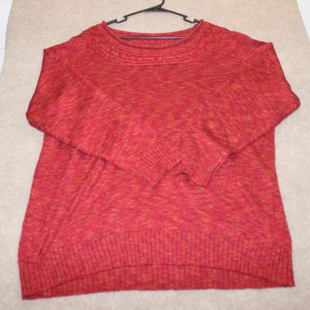 By Design Womens 3X Red Marled Knit Long Sleeve Pullover Sweater Crew Neck